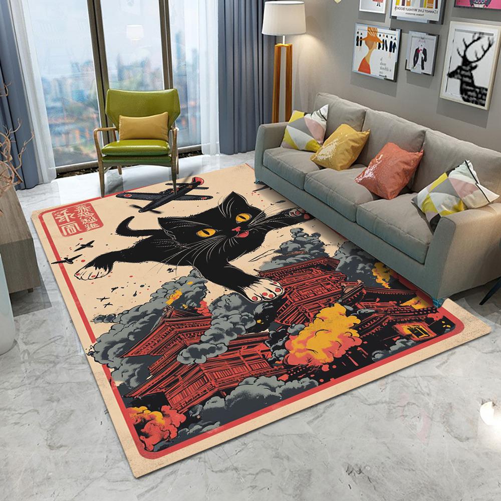 Retro Katze Kätzchen Abstrakte Kunst Niedlich Teppich Wohnzimmer Sofa Schlafzimmer Arbeitszimmer Küche Eingangstürmatte Rutschfest Heimdeko Teppich