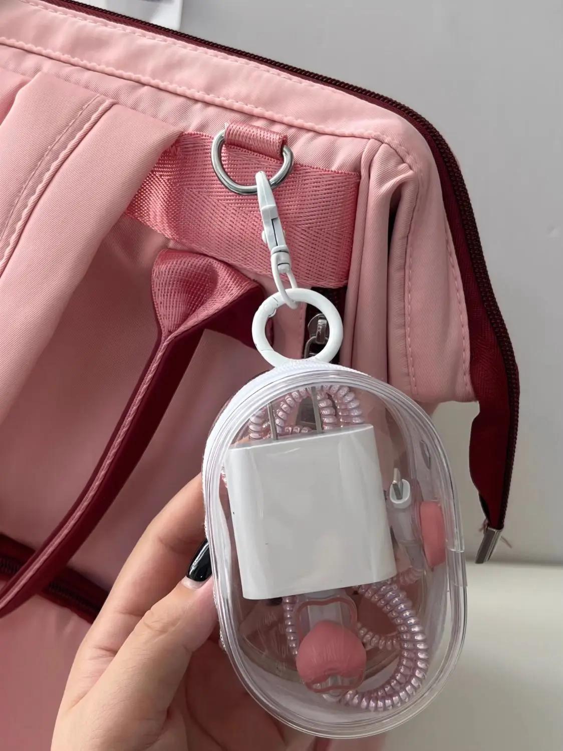 

Data Cable Charger Storage Bag Transparent Winding Portable Earphone Storage Box Mobile Phone Organizer Bag with keychain белый