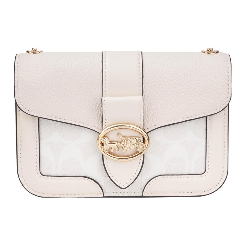 

COACH crossbody bag Georgie 19 carriage buckle color block chain shoulder strap coated canvas and leather small square shoulder small size women s білий
