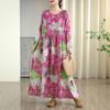 Ny 2025 Dame Plussstørrelse Vår Lang Kjole Løs Basic Vintage Oversize Langermet Maxi Blomstret
