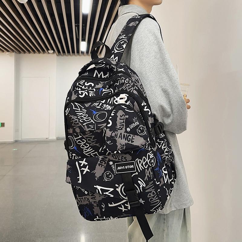 Graffiti-Print Herren Rucksack mit großem Fassungsvermögen Damen Leichter Schulrucksack aus Nylon für Studenten mit Münzbörse