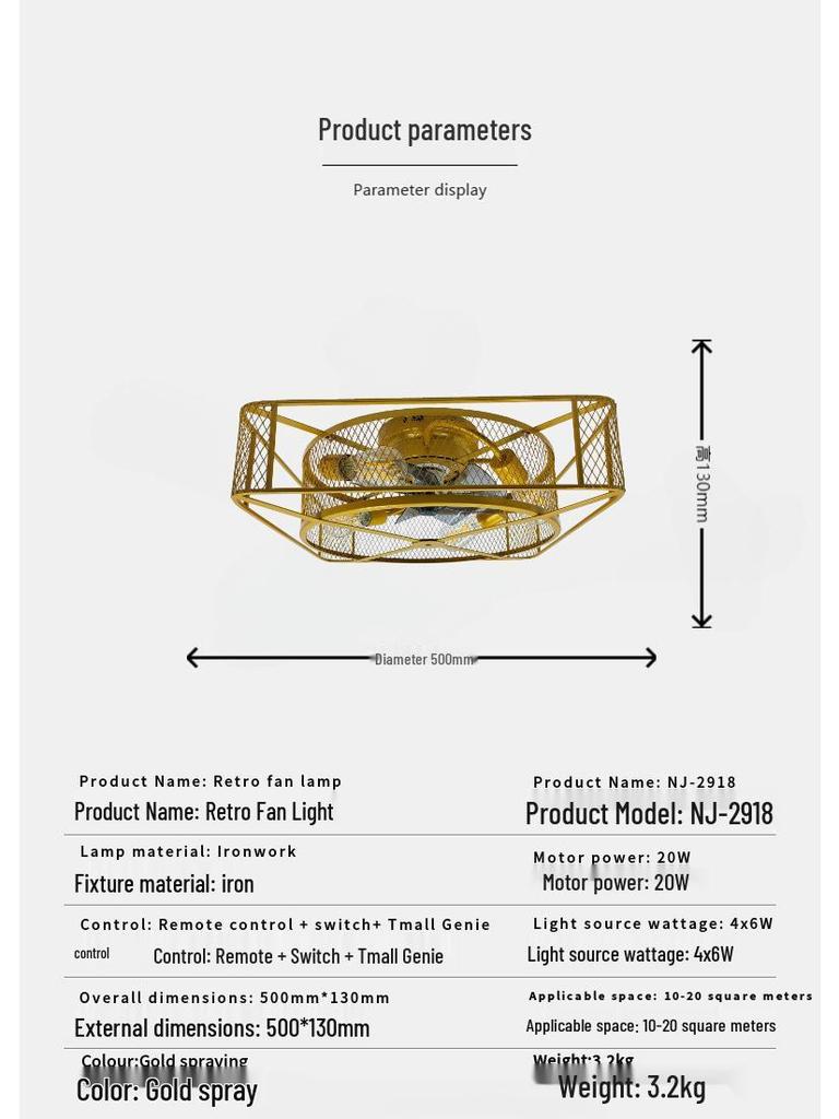Retro Flush Mount Ceiling Fan Light with Remote - Antique Nostalgic Design for Home and Restaurant.