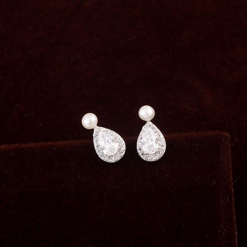 Elegant S925 Sterling Silver Water Drop Earrings with Rhinestone & Pearl for Women 925 Silver