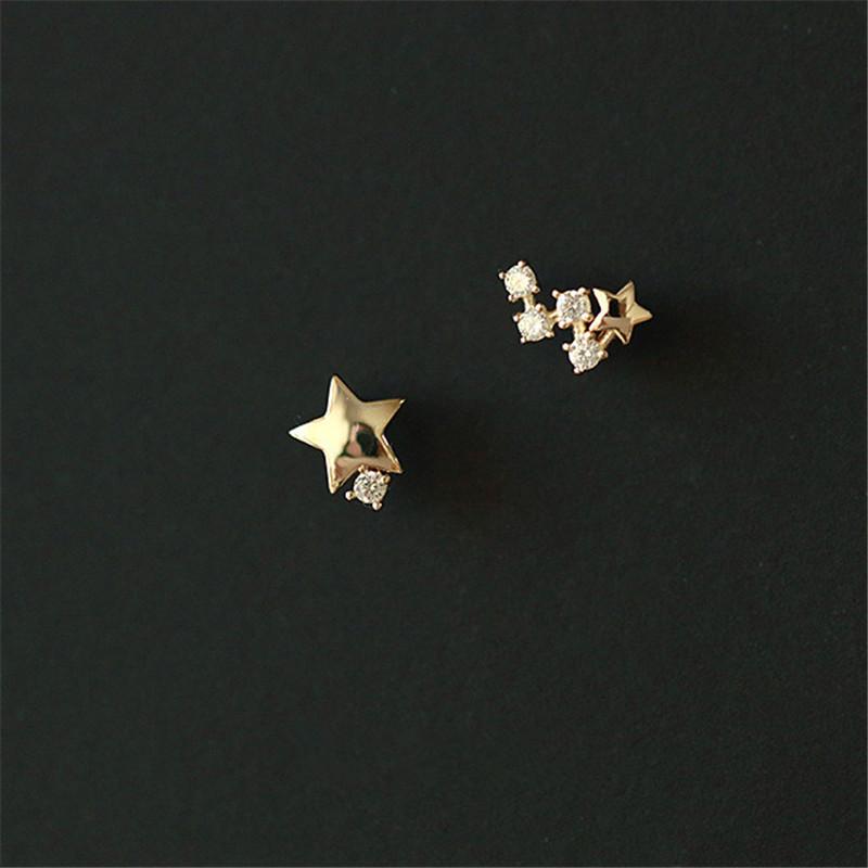 

925 Sterling Silver Japanese Asymmetric Star Stud Earrings Women Modern Simple Student Party 14k Gold Plating Jewelry Gift Gold