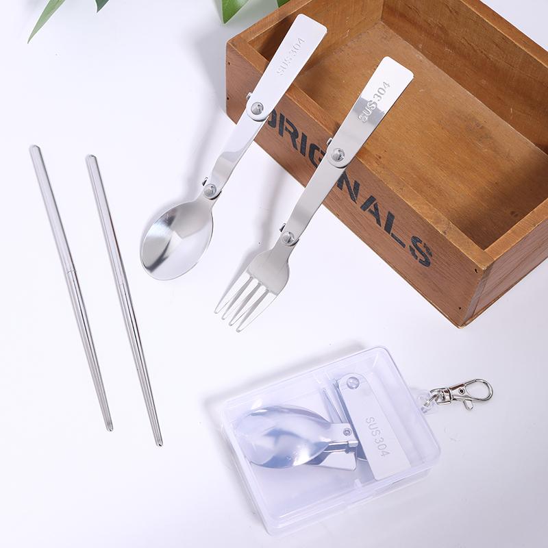 1Pc/3Pcs Portable Outdoor Cutleries Stainless Steel Spoon Fork Chopstick For Camping Travel School Use Folding Tablewares