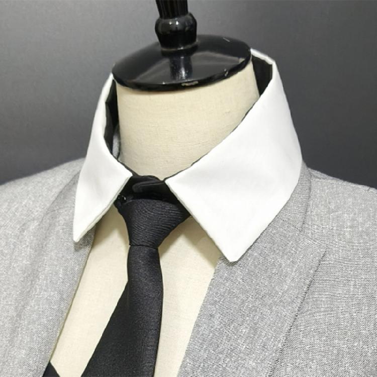 Womens Preppy Student Lapel False Collar with Black Necktie Front Elegant School Uniform Blouse Choker Neckwear Acessory