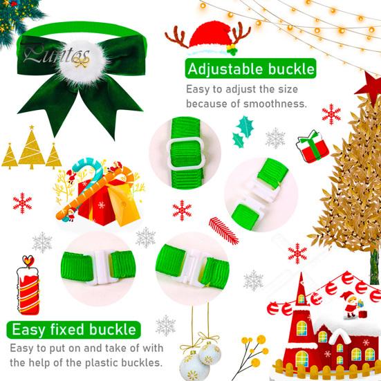 Pet Neck Strap Bow-knot Collar Adjustable Non-Fading Friendly to Skin Vibrant Color Wear Resistant Dress Kitten Up Polyester New Year Christmas Photo
