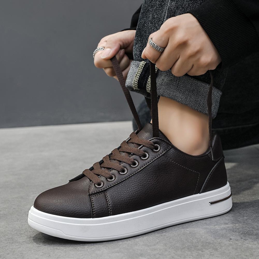 Men's shoes autumn sports shoes leather surface casual students lightweight board shoes youth versatile men's shoes soft sole