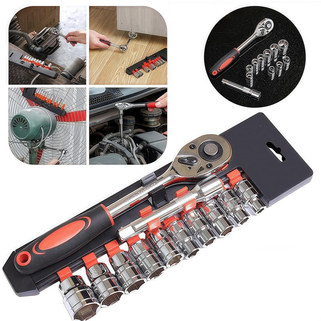 12PCS set of automotive repair tools, 1/2 large flying ratchet wrench, quick socket wrench set with ratchet installed tool