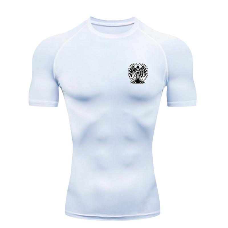 Angel Warrior  Men's Sports T-shirt Training Fitness Compression Shirt Rashgard Tops Quick Dry Short Sleeve T-Shirt