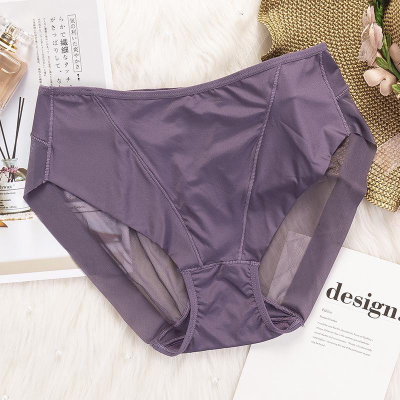 "Women's Seamless Ice Silk Mesh Mid-Waist Briefs: Breathable, Sexy, and Comfortable with Pure Cotton Crotch."