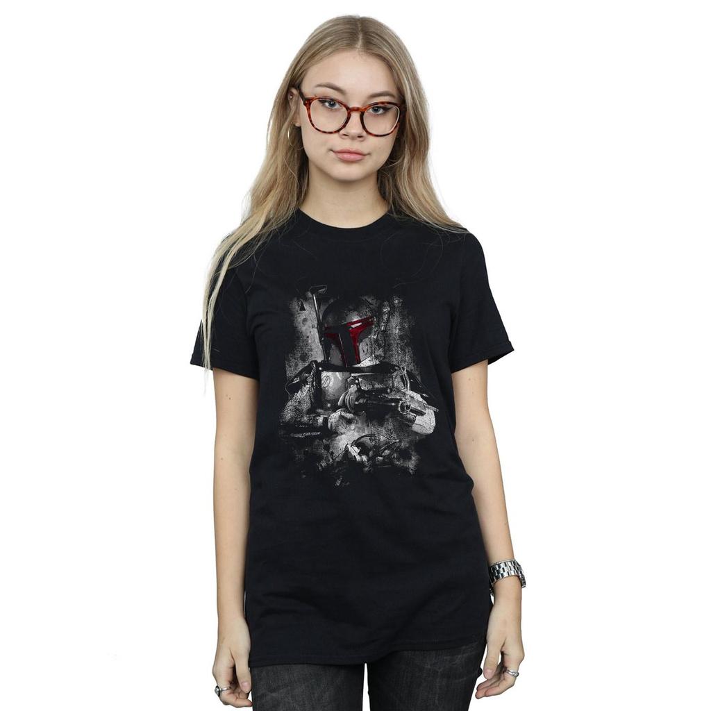 STAR WARS Womens/Ladies Boba Fett Distressed Cotton Boyfriend T-Shirt