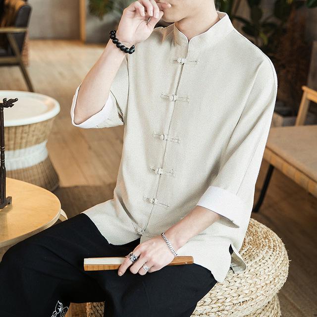 2020 Nuovo stile cinese Top da uomo Tang Suit Lino Manica lunga