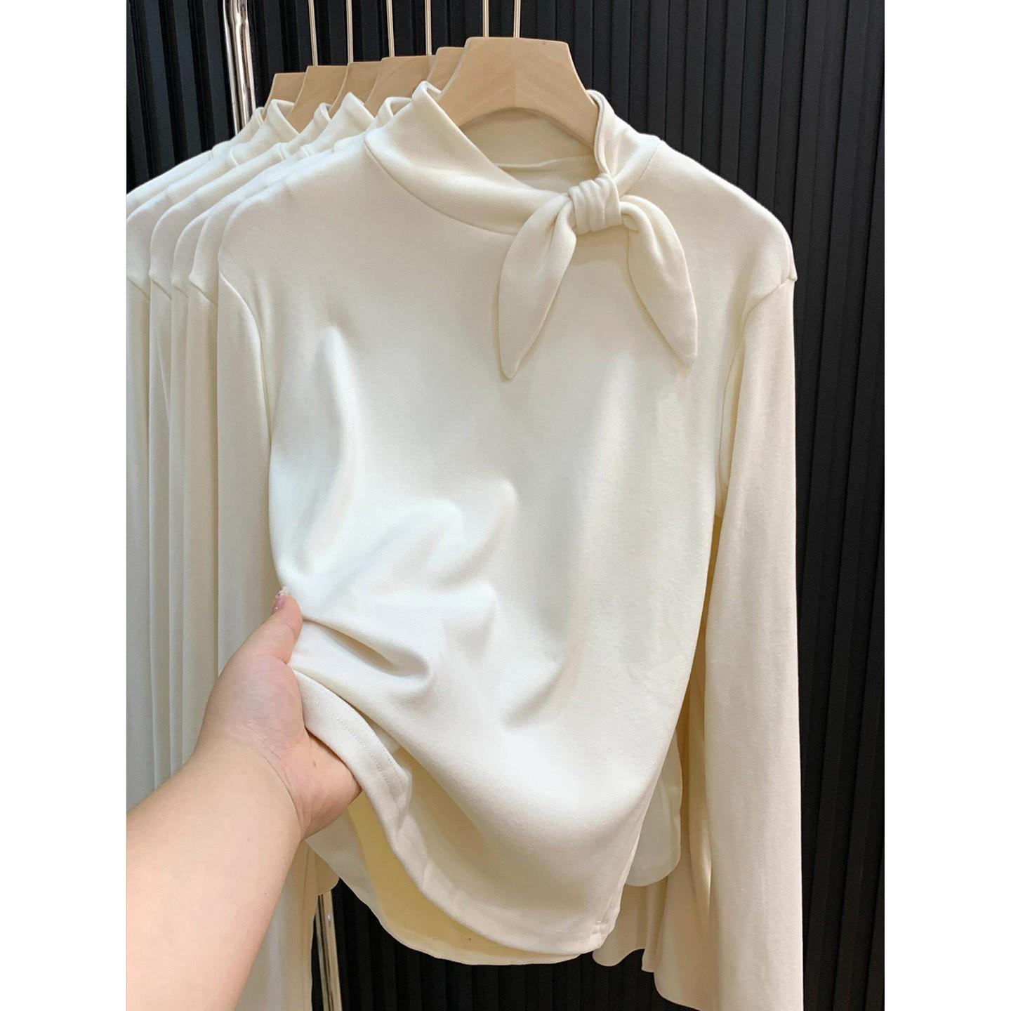 Qianjin Feng Solid Color Rabbit Ear Long Sleeve Women s Slim Fit T-Shirt - Spring/Autumn XL абрикосовый