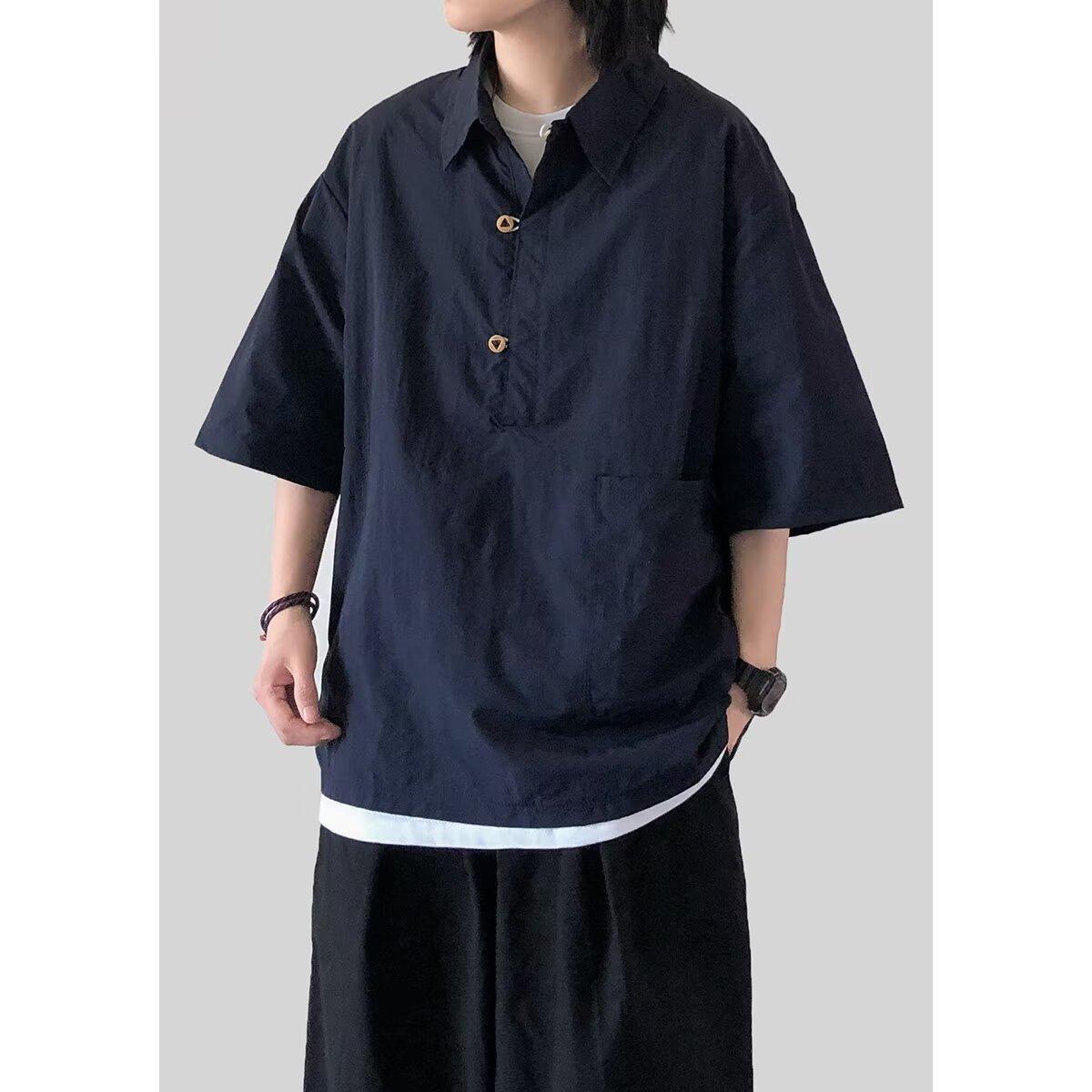 

Рубашка поло с коротким рукавом и воротником, мужская рубашка с коротким рукавом, нишевый дизайн, минималистская рубашка, парный топ для колледжа M синий