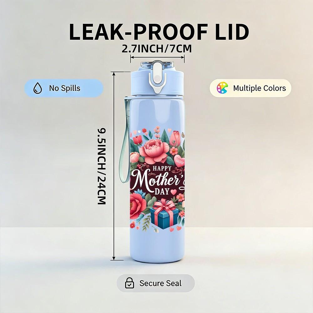 1PC Retro Floral Bouquet 750ml Color Plastic Sports Water Bottle Leakproof Flip Straw Lid Suitable for Sports Office Home Use