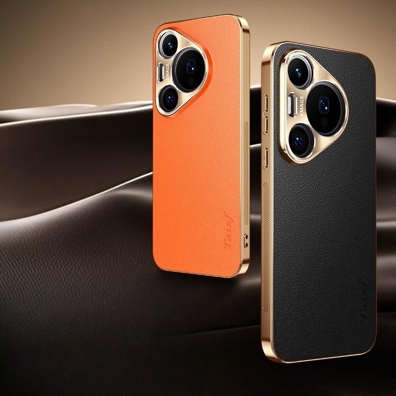 Huawei Pura 70 Ultra P60 P50 P30 Pro + Plus uchun teri qoplamali zarbaga chidamli qopqoq Lichi naqshli tekstura Linza himoyasi uchun g'ilof