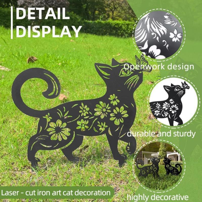 2PCS Outdoor Garden Lawn Decoration Crafts Ornament European and American Iron Art Black Cat Silhouette Floor Insert Ornament Home Furnishing
