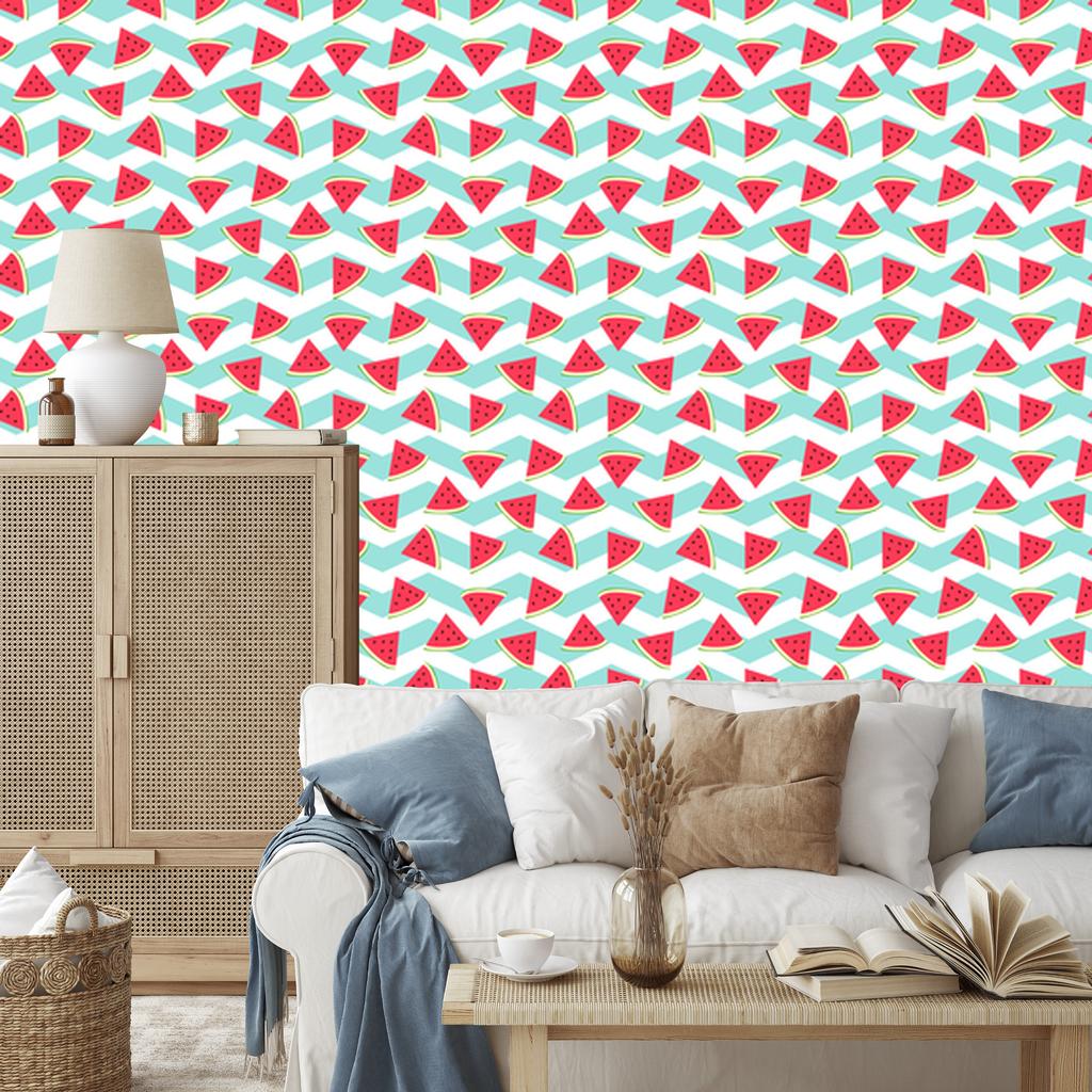 Watermelon wallpaper on a white and turquoise background for the living room and bedroom 50x1000