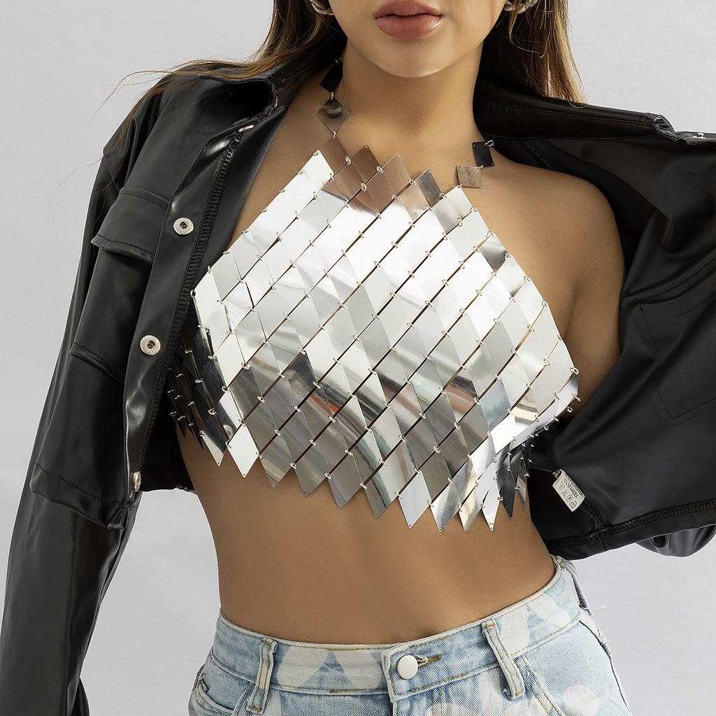 Accessories, simple geometric sequined body chain, personalized street shooting rhombus hollow handmade clothing women