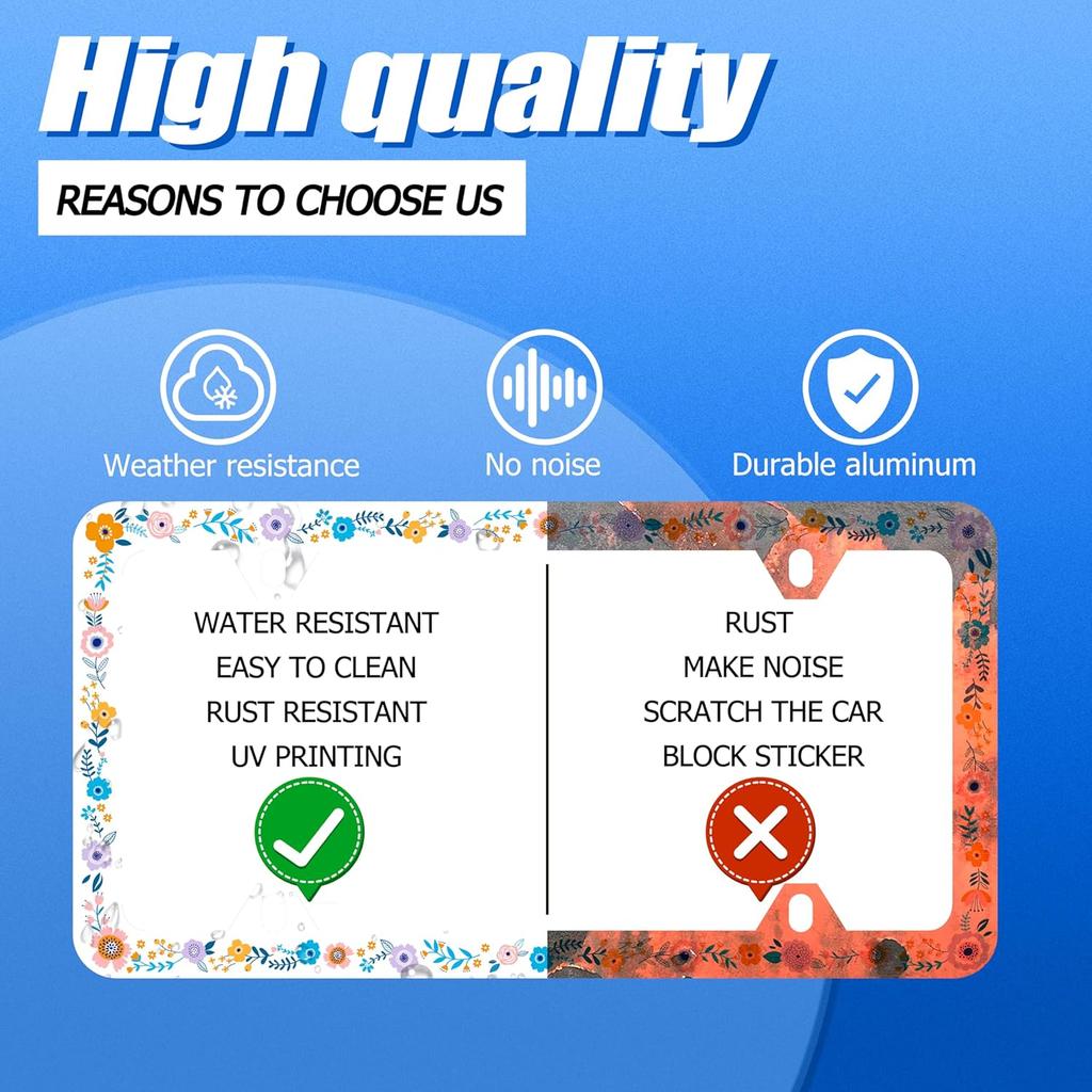 Colorful Flowers License Plate Frame Colorful Wildflower Floral License Plate Frames Stainless Steel Accessories Cars Decor With 4 Holes And Screws