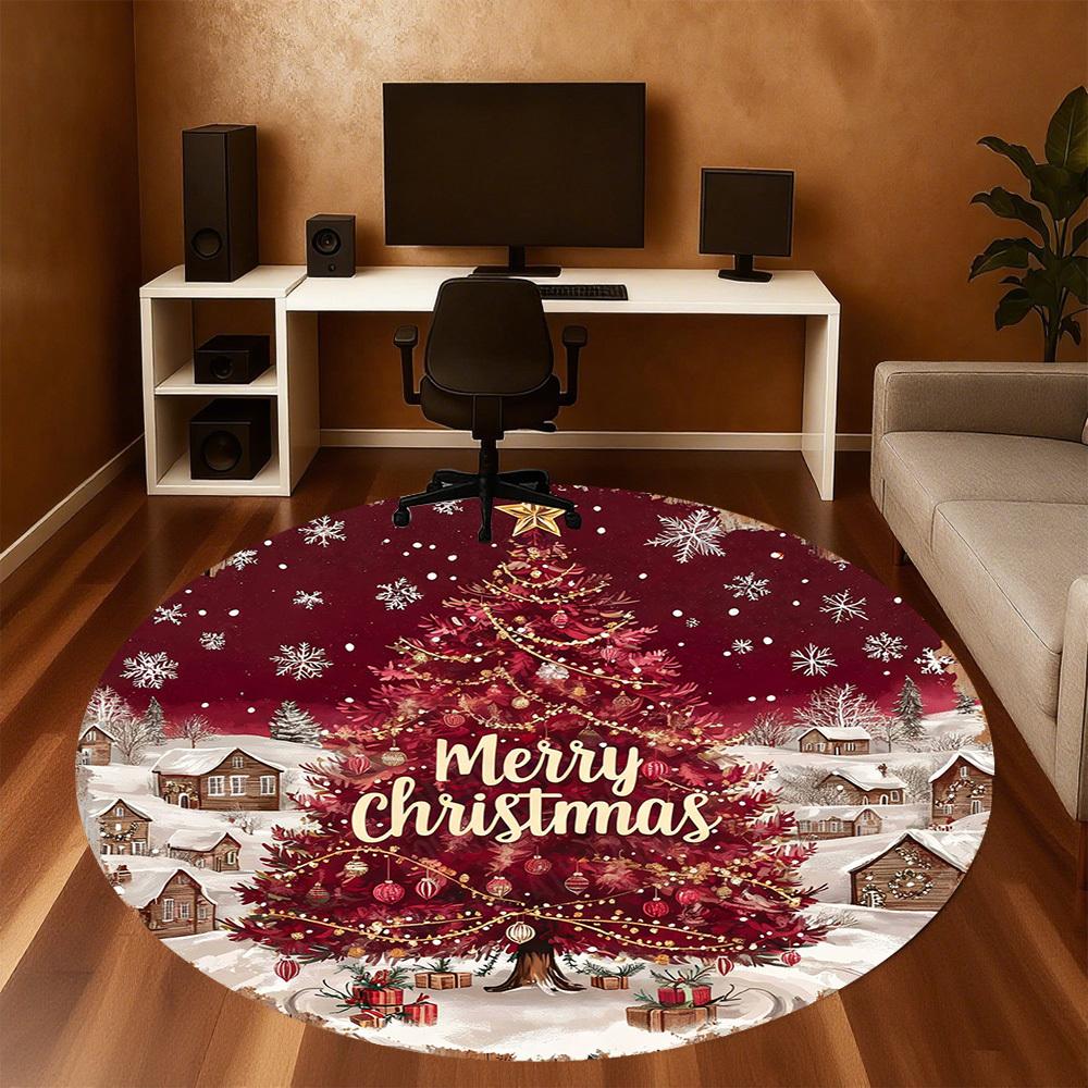 1PC Christmas Tree Merry Christmas Office Round Area Rug, Under Office Chairs Bedroom Living Room Home Decor, Carpet for Office -1110128