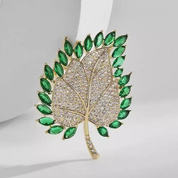 

1pc Chic Maple Leaves Brooch for Women Men Rhinestone Plant Brooches Pins Jewelry Trendy Accessories Gifts зелений