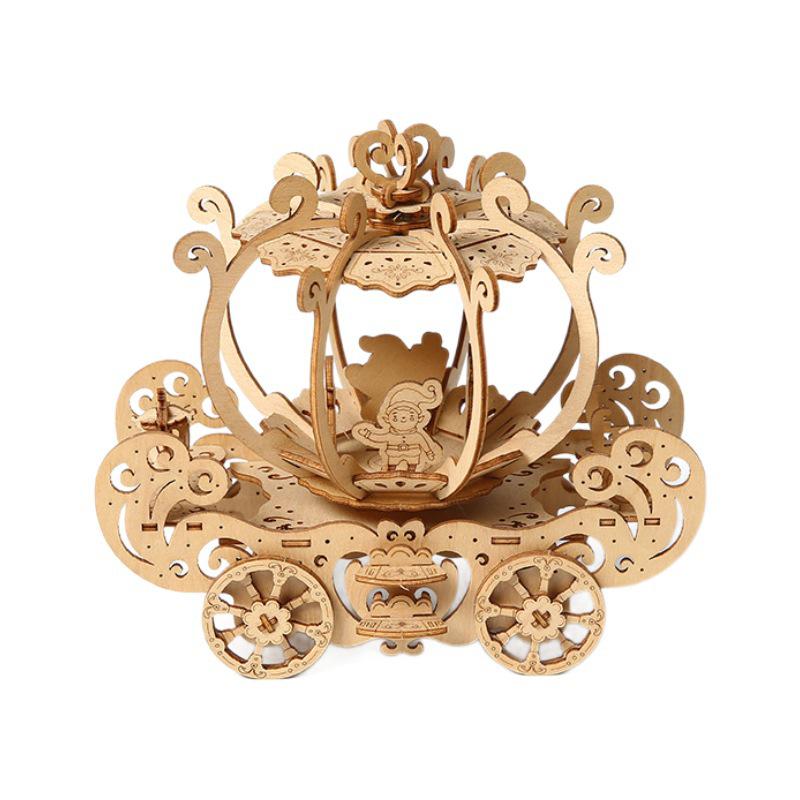 3D Wooden Pumpkin Carriage Puzzle: Handmade, High-End Children's Educational Toy and Ornament