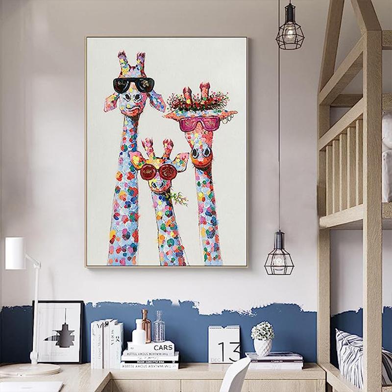 Zabawne zwierzę słodkie żyrafy rodzina obrazy na płótnie plakat i wydruk sztuka ścienna do salonu dekoracja ścienna Cuadros Unframe