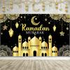 VIKAMA Ramadan Mubarak Tapestry Gold Mosque Lanterns Decorative Wall Art for Bedroom Living Room Aesthetic Festive Home Decor