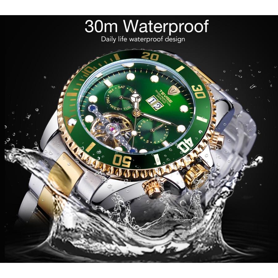 Luksusowy Tourbillion Topowej Marki Zielona Tarcza Złoty Stal Nierdzewna Męski Biznesowy Sportowy Design Męski Automatyczny Zegarek Sportowy na Rękę