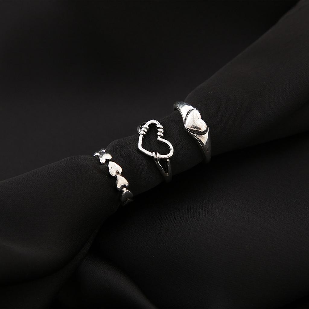 Metal  Ring Creative Retro Love Ring Set 3 Pieces Fashionable  Ring Set Jewelry
