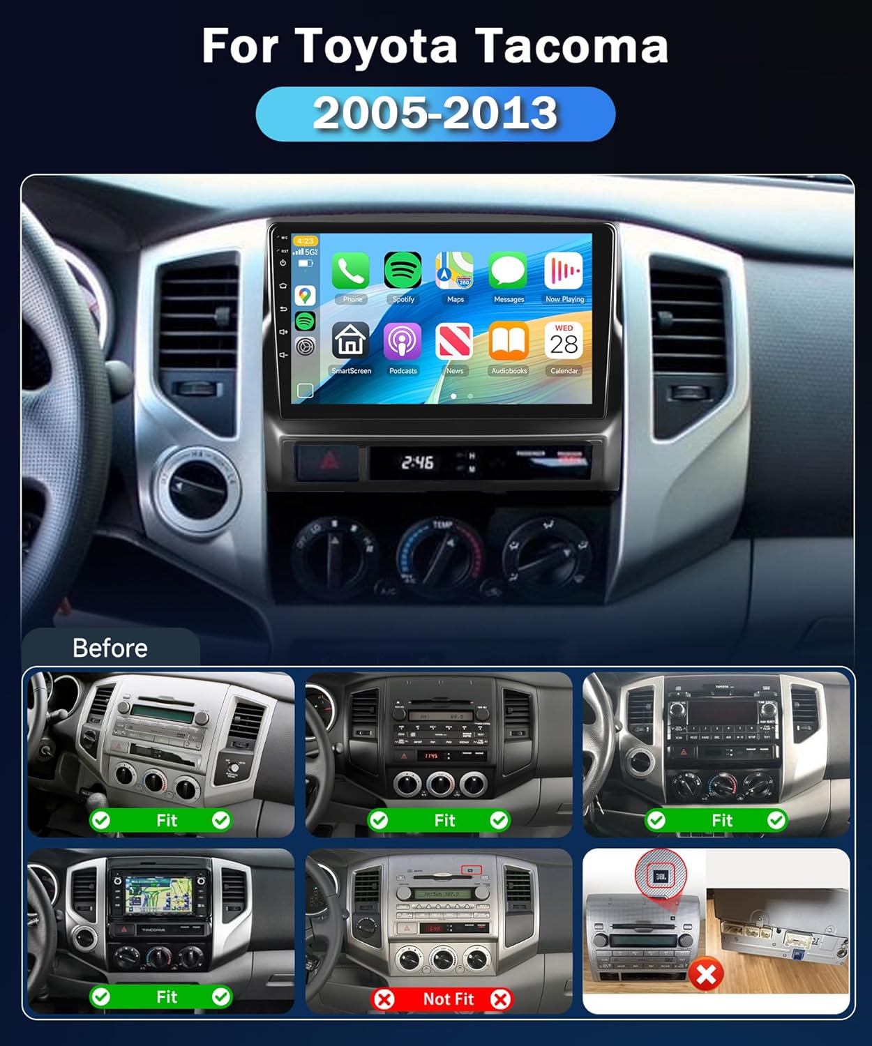 

Автомагнітола 2G+64G для Toyota Tacoma 2005-2013, 9 Сенсорний екран, GPS, Бездротовий CarPlay/Android Auto, Bluetooth, WiFi, FM/RDS, Mirr United States