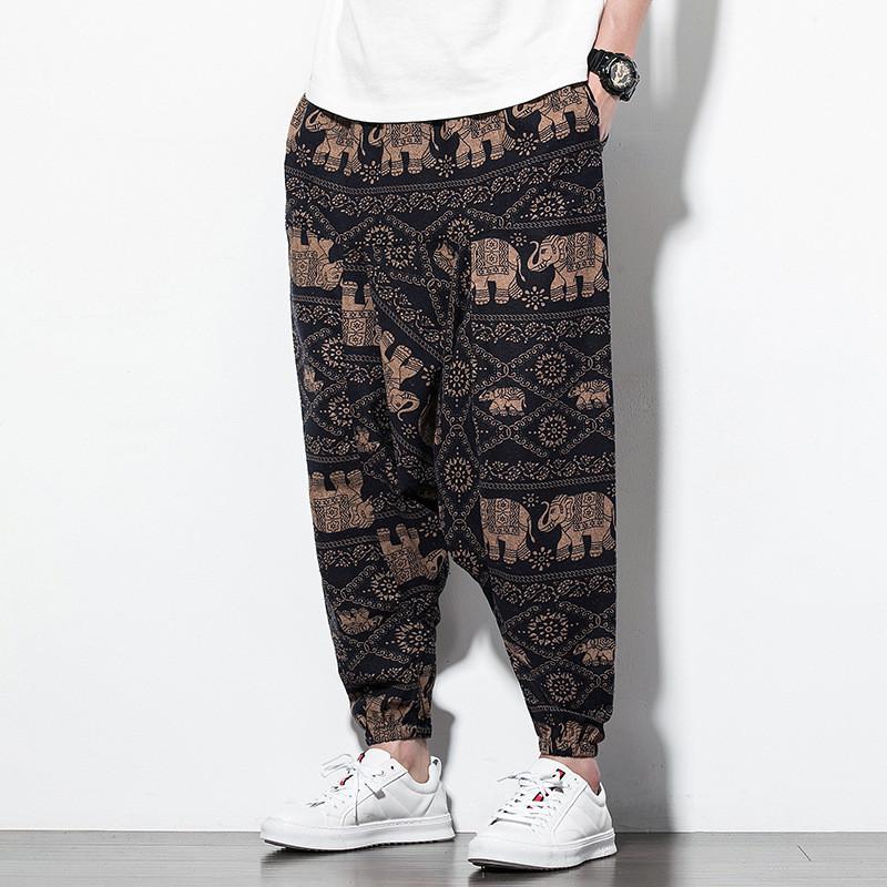 Chinese Style Summer Loose Cotton Pants With Drawstring For Casual Youth Men