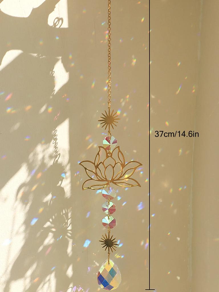 1pc Suncatcher Gardening Crafts Golden Lotus AB Colorful Water Drop Pendant Crystal Decoration Pendant