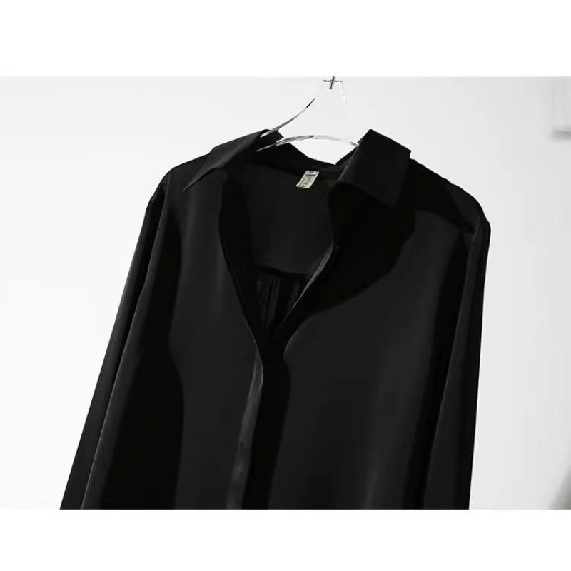 White Satin Shirt Loose Fit Spring Autumn Black Blouse Fashionable Design High Quality Comfortable Stylish Top