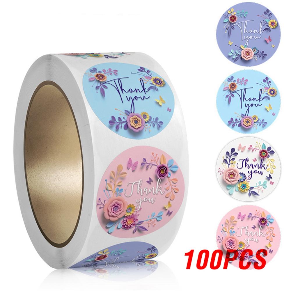 

100-500Pcs 4 styles Thank You Sticker for Seal Labels Round Floral Multi Color Labels Sticker handmade offer Stationery Sticker