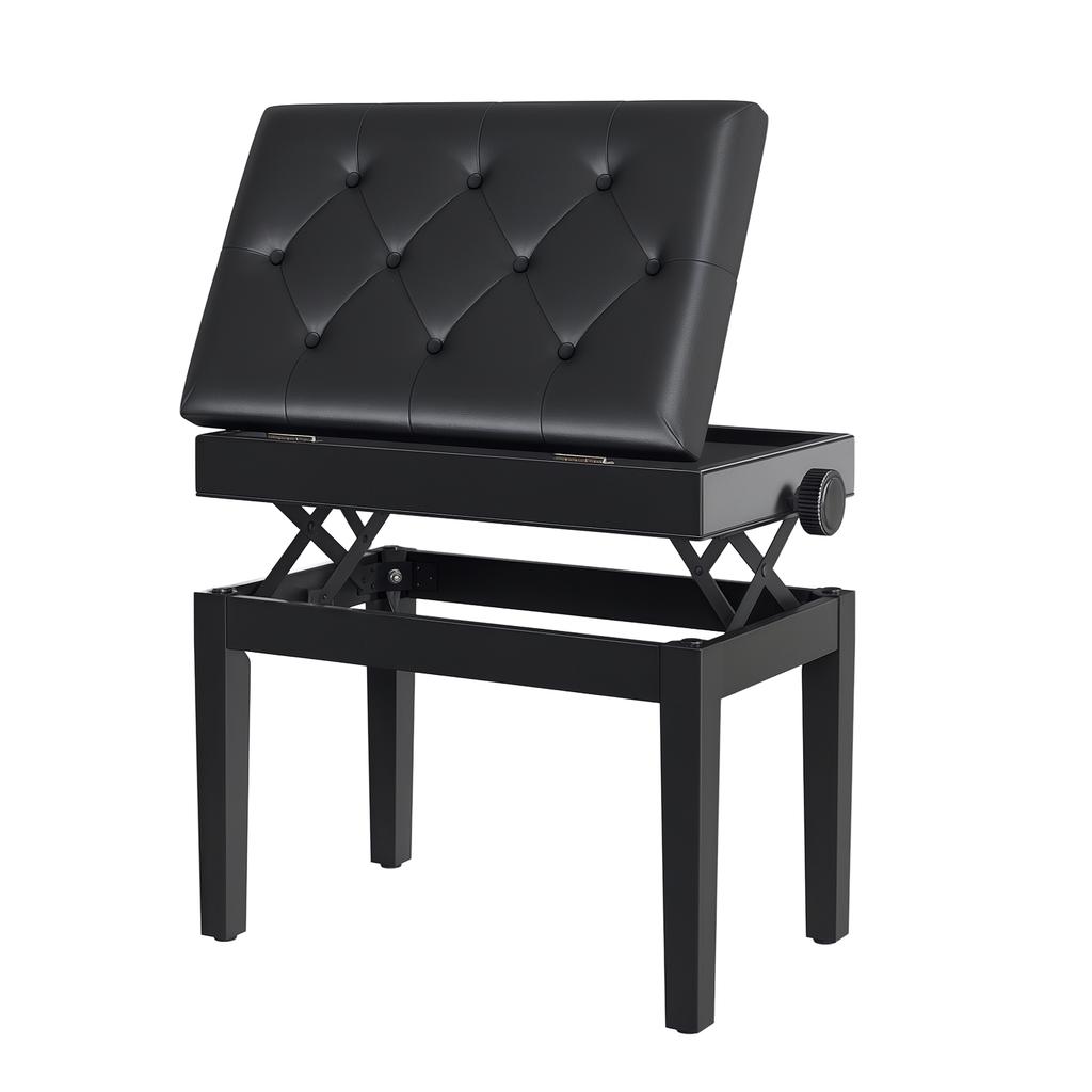 Panca per Pianoforte, Panca Regolabile in Altezza con Scomparto Portaoggetti, Gambe in Legno, Sgabello per Pianoforte in Ecopelle, per Sala Musicale, Capacità di Carico fino a 200 kg