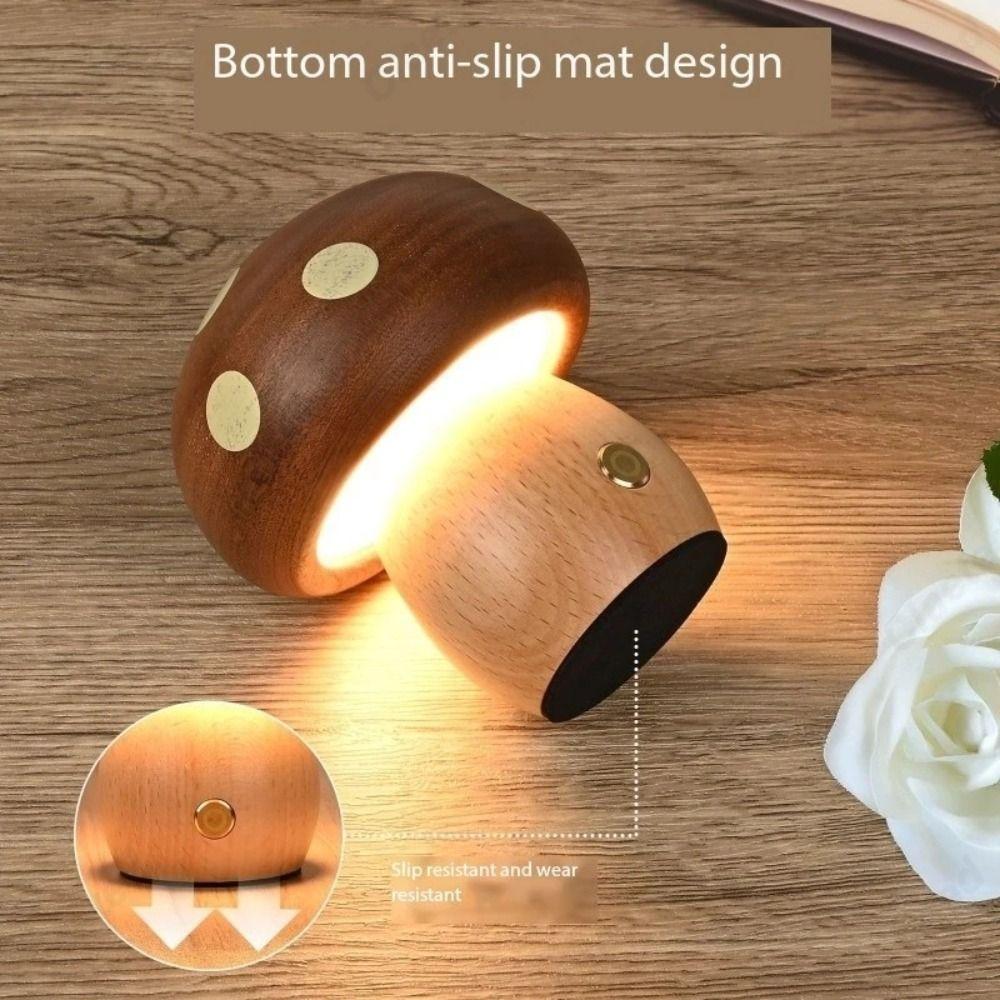 Warm Light Wood Mushroom Night Light Touch Switch Atmosphere Lighting Decorative Lamp  Desk Lamp