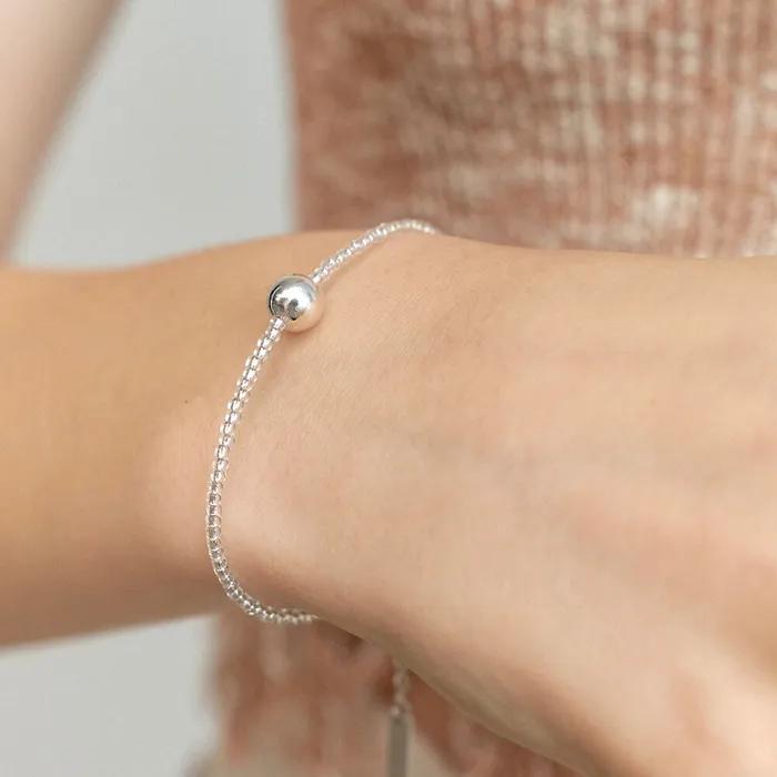 Silver Ball Clear Beads Bracelet