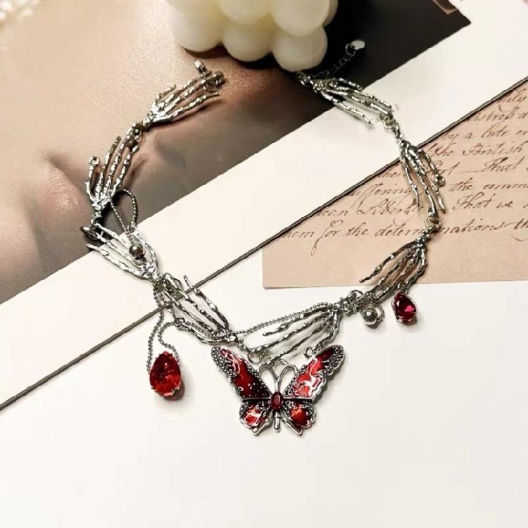 Multi Layer Chain Necklace Jewelry With Enameled Butterfly And Delicate Tassels Adjustable Length Neckchain Accessory