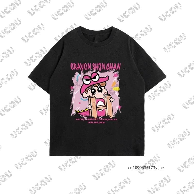 MINISO Summer Cute Cartoon Crayon Shin-chan & Sakurada Nini Print Couple T-shirt For Men Women Cotton Tees Casual Fashion Tops