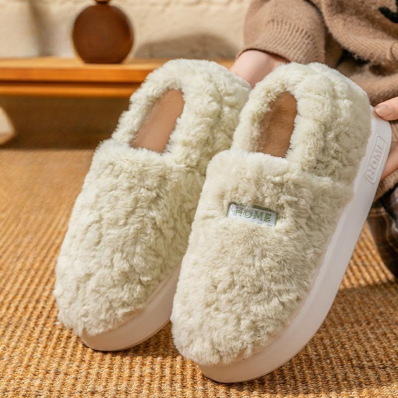 Padded Cotton Slippers for Women's Indoor Warmth, Thick-soled Fleece Shoes