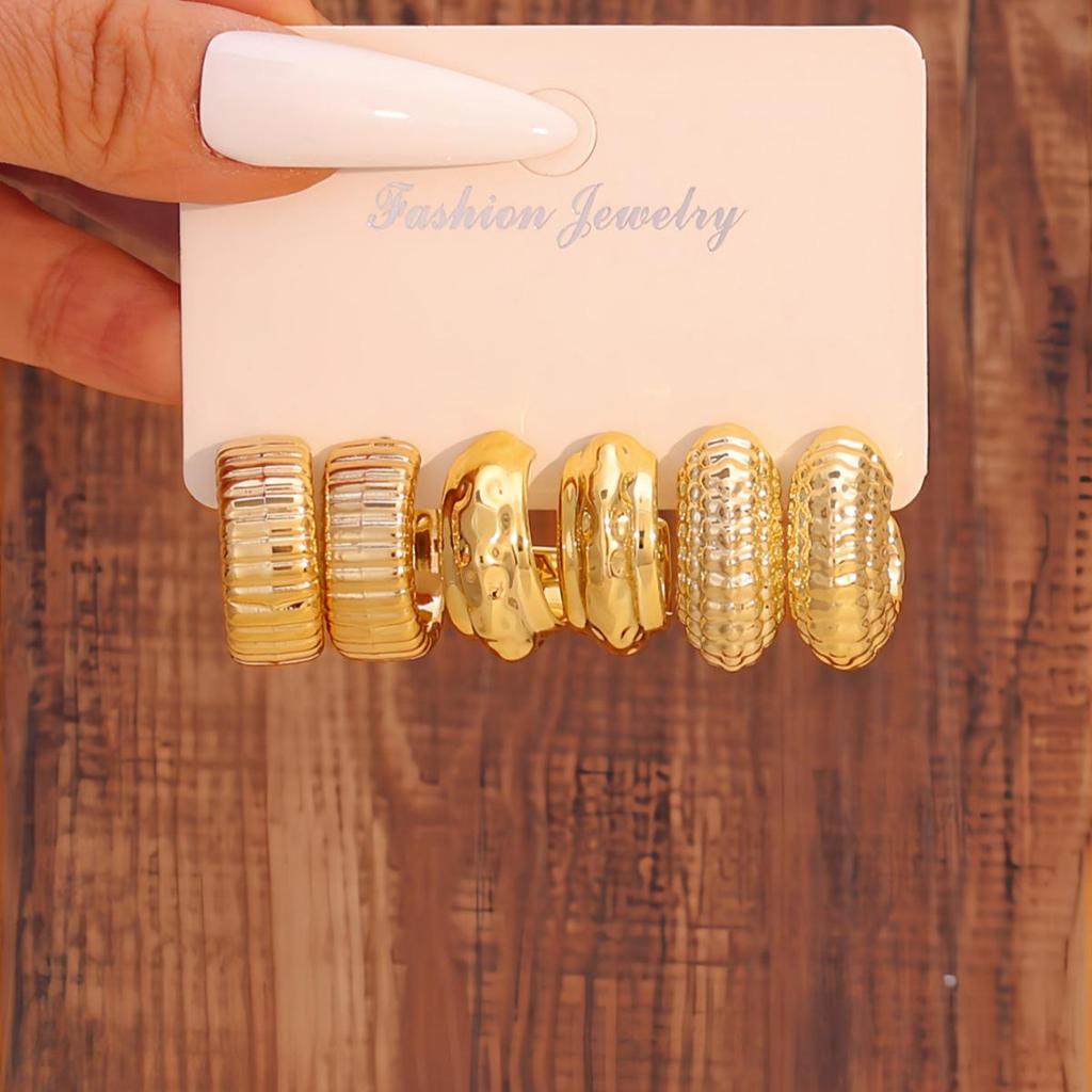 Women's Geometric Gold Teardrop and Twist Earring Set (3-9 Pairs)
