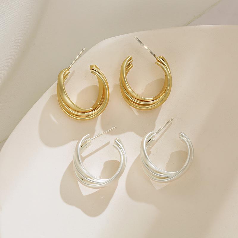 925 Sterling Silver Geometric Matte Gold C-Shaped Hoop Earrings - Simple, Sexy, Eye-Catching Design