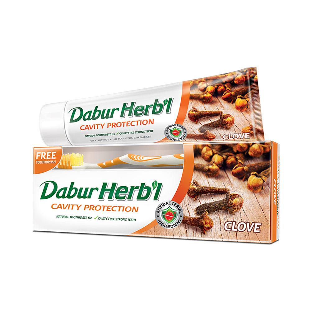 Herbal Natural Clove Toothpaste + FREE toothbrush 150g Cavity Protect Dabur Herb'l