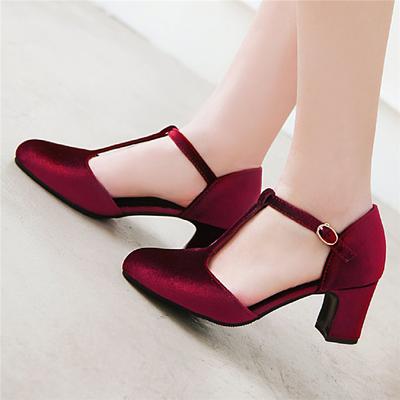 Fashion T-straps High Heels Women Pumps Velvet Mary Janes Shoes Red Green Heeled Party Wedding Office Shoes Ladies Large Size 45