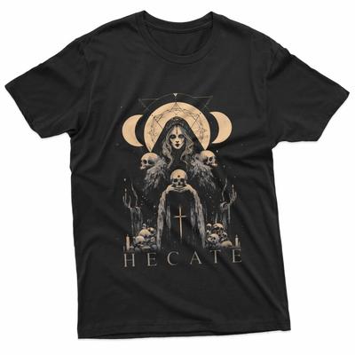 Hecate Greek Moon Goddess of Witchcraft Holding Skull Black 100% Cotton T-shirt Mens Tees Top
