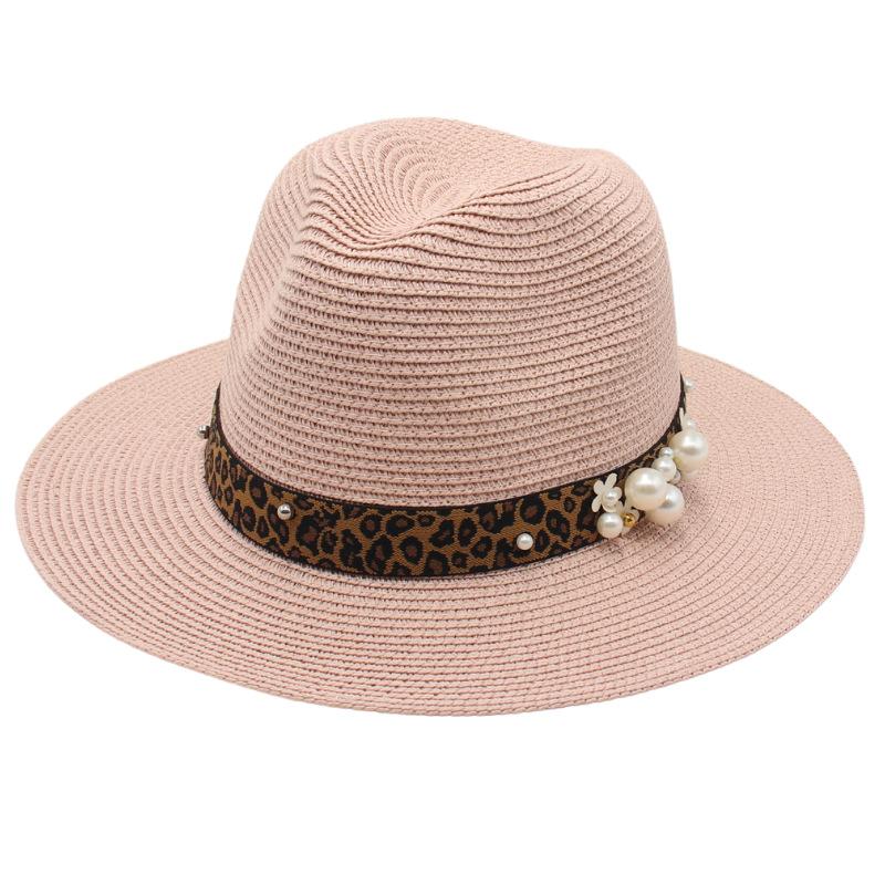 Spring And Summer 2022 New Panama Straw Hat Leopard Print Pearl Top Hat Men And Women Elegant Foldable Jazz Hat
