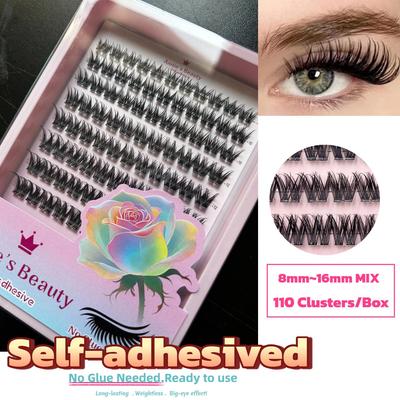 Self-Adhesive Eyelash Clusters DIY, Individual Eyelashes 8-16mm, 120 Clusters, Thick&Curly, European & American Style, Perfect for Women's Makeup